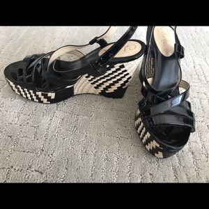 Cole Haan Wedge Sandals Black Patent Leather 9